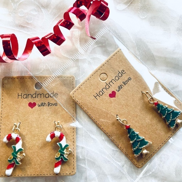 NWT Lot of 2 Festive Drop Earrings – Candy Cane & Christmas Tree Holiday Set - Picture 1 of 14
